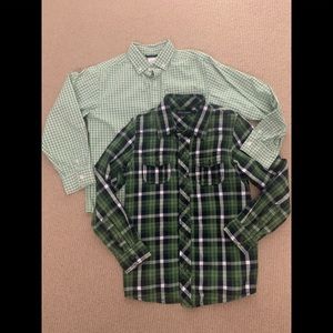 Kids - 2 long sleeve green button downs